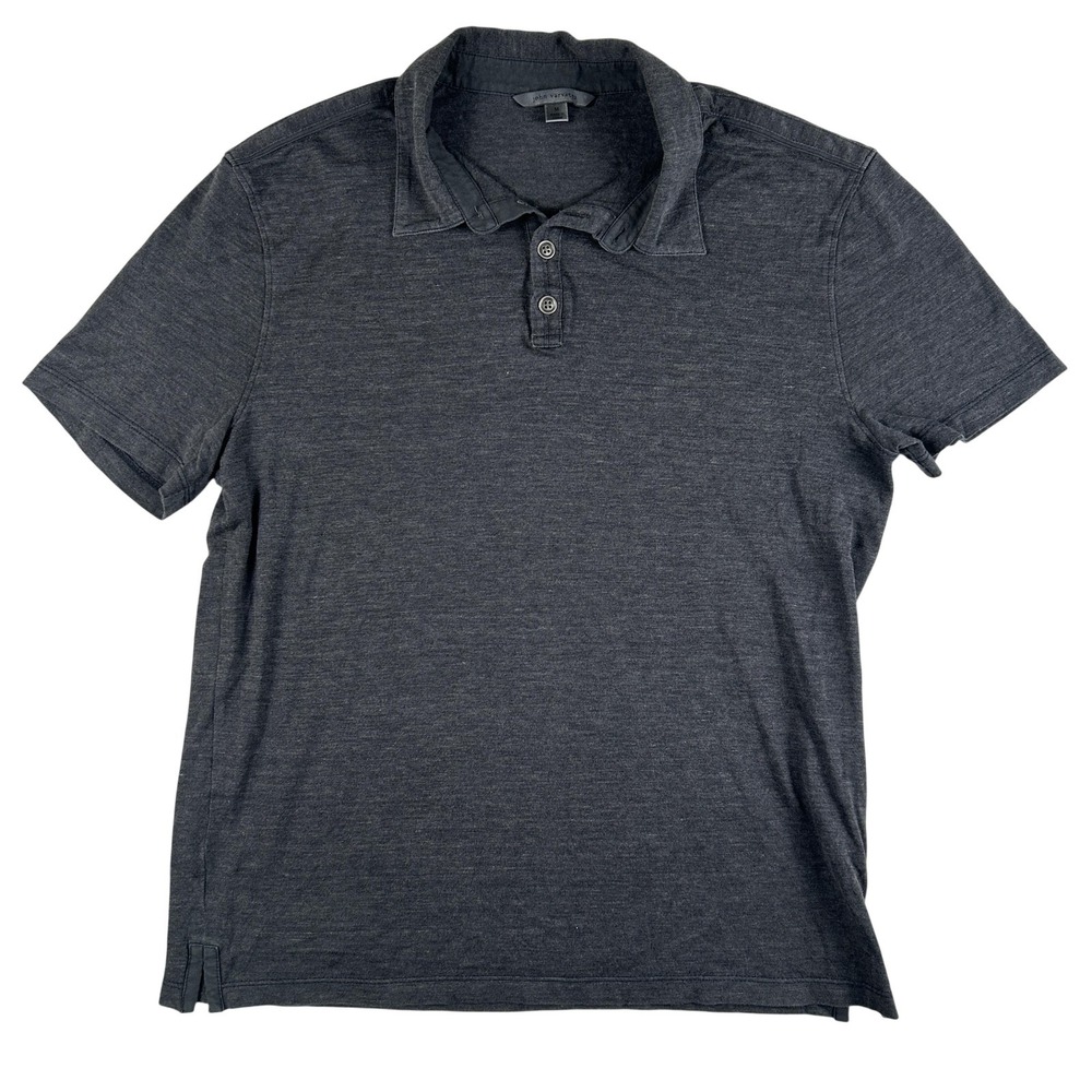 John Varvatos Polo Shirt Mens Medium Gray‎ Silk Cotton Jersey Knit Solid Casual